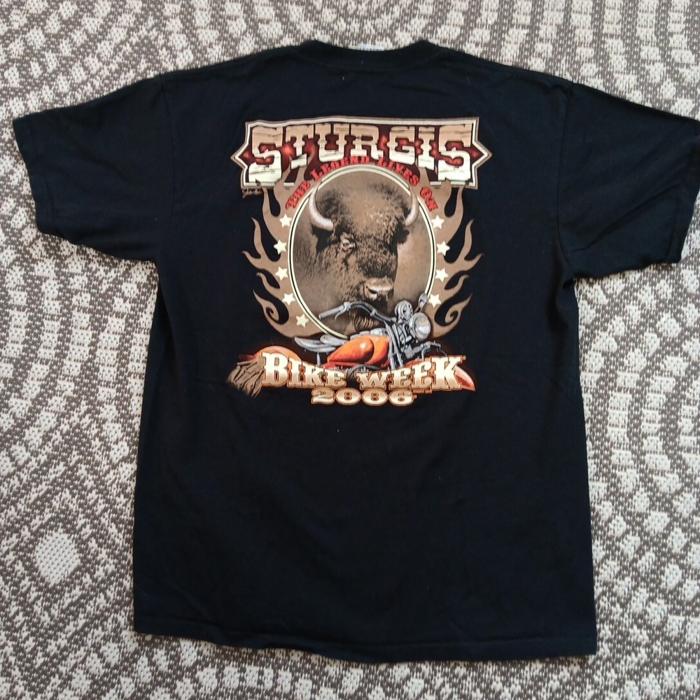 Harley Davidson T-shirt LARGE VTG Sturgis 2006 Buffalo PUFF INK John Lear Signed - Picture 4 of 10
